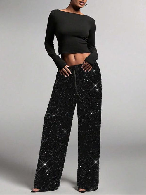 Glam Bow Waist Sequin Trousers