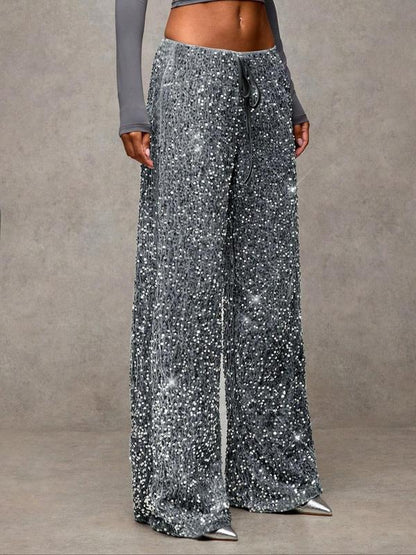 Glam Bow Waist Sequin Trousers