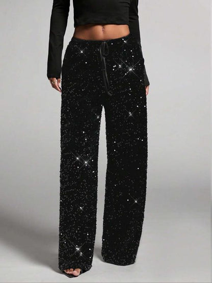 Glam Bow Waist Sequin Trousers